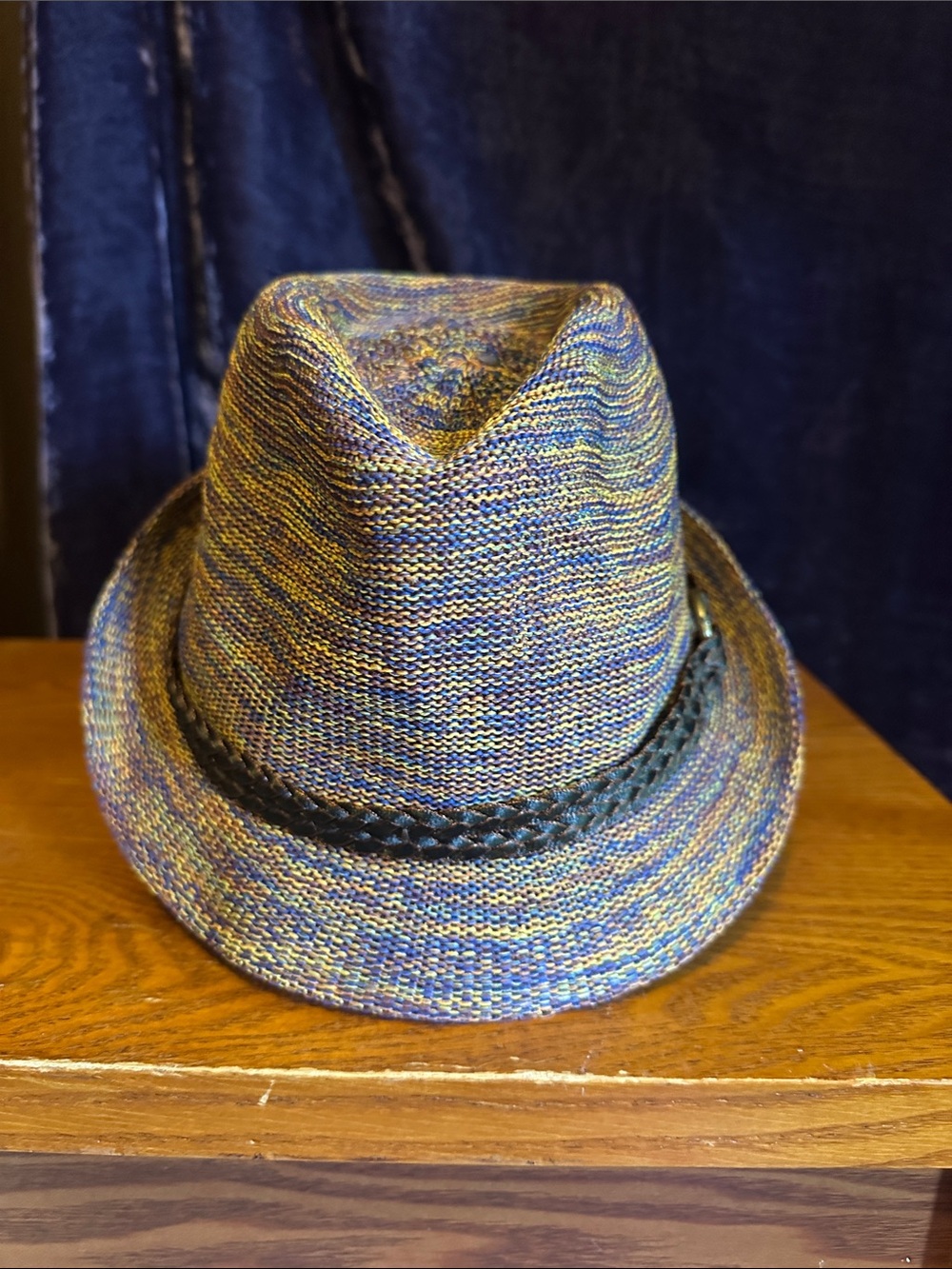 NWT Multicolor Knit Fedora Hat with Braided Band -